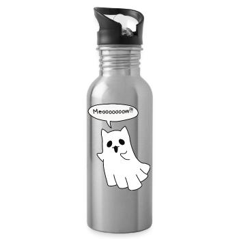 Chat fantôme effrayant - Miaulement d’Halloween - Gourde avec paille intégrée - argent clair - Droite