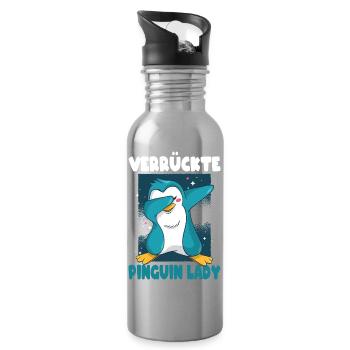 Crazy Penguin Lady Funny Sayings Irony Fun - Water bottle with straw - silver - Right