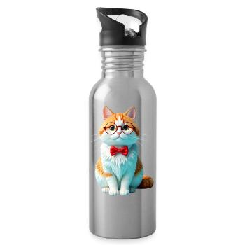 Katzenfreund mit Brille und Fliege Tiere Design  - Trinkflasche mit integriertem Trinkhalm - Lightsilver - Rechts