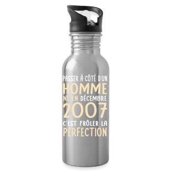 Anniversaire 18 ans - Né en Décembre 2007 - Gourde avec paille intégrée - argent clair - Droite