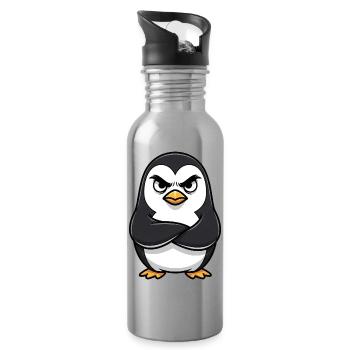 Mürrischer Pinguin Cartoon wütend genervt Arme  - Gourde avec paille intégrée - argent clair - Droite