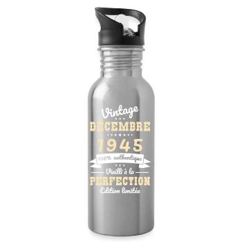 Anniversaire 80 ans - Vintage - Décembre 1945 - Gourde avec paille intégrée - argent clair - Droite