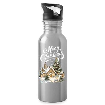 Winter Village Christmas Dream Scene - Water bottle with straw - silver - Right