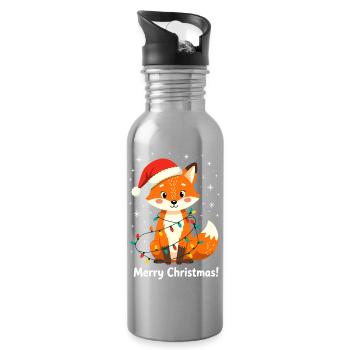 Renard Noël Joyeux Noël Mignon Drôle - Gourde avec paille intégrée - argent clair - Droite