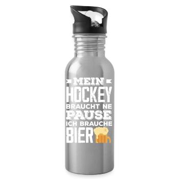 Funny Hockey Hockey Player Gift - Water bottle with straw - silver - Right