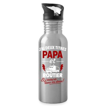 Geschenkidee für Vater und Lkw-Fahrer - Trinkflasche mit integriertem Trinkhalm - Lightsilver - Rechts