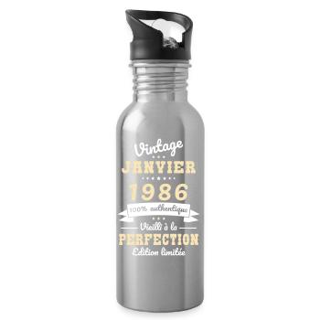 40-jähriges Jubiläum – Jahrgang – Januar 1986 - Trinkflasche mit integriertem Trinkhalm - Lightsilver - Rechts