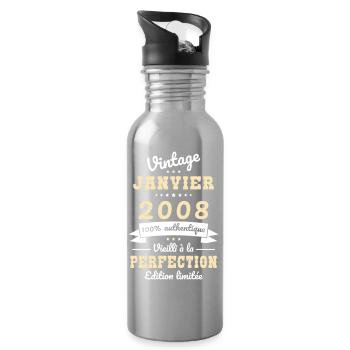 18. Geburtstag – Jahrgang – Januar 2008 - Trinkflasche mit integriertem Trinkhalm - Lightsilver - Rechts