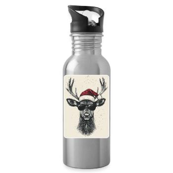 Reindeer Deer Antlers Reindeer Vintage Christmas - Water bottle with straw - silver - Right
