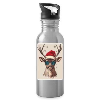Reindeer Deer Antlers Reindeer Vintage Christmas - Water bottle with straw - silver - Right
