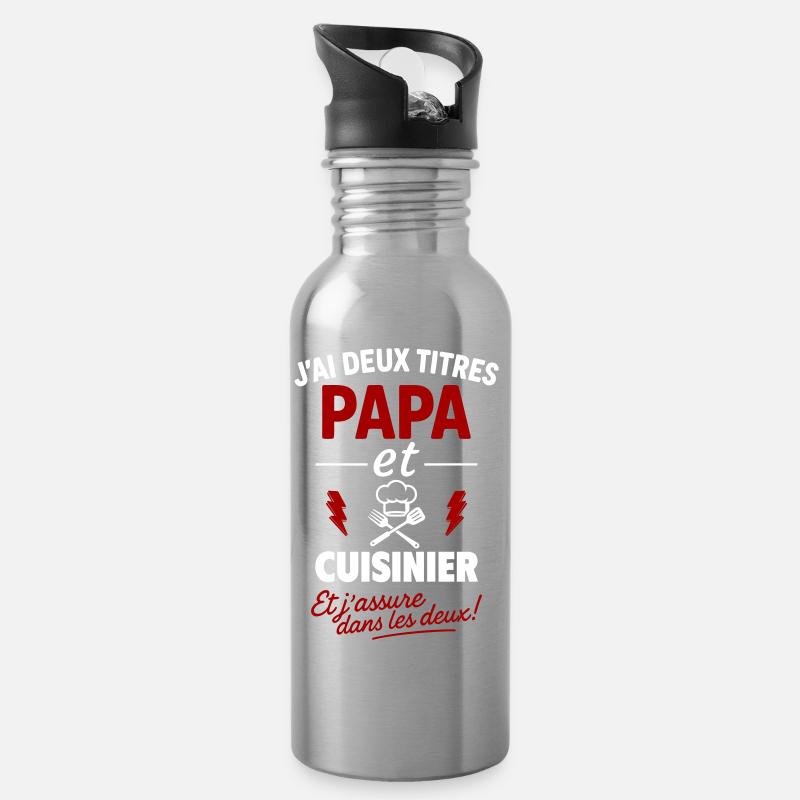 Dad Cook Humor Kitchen Gift - Water bottle with straw - silver