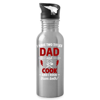 Papa und Koch zwei Titel lustiges Geschenk - Trinkflasche mit integriertem Trinkhalm - Lightsilver - Rechts