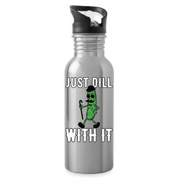 Just Dill With It Gurke Retro Vintage Schnurrbart - Trinkflasche mit integriertem Trinkhalm - Lightsilver - Rechts
