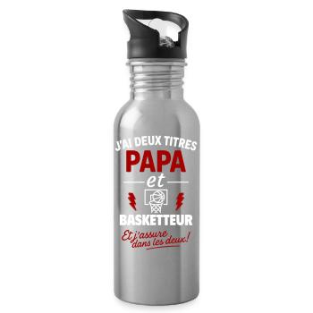 Papa Basketteur cadeau fête des pères Noël - Gourde avec paille intégrée - argent clair - Droite