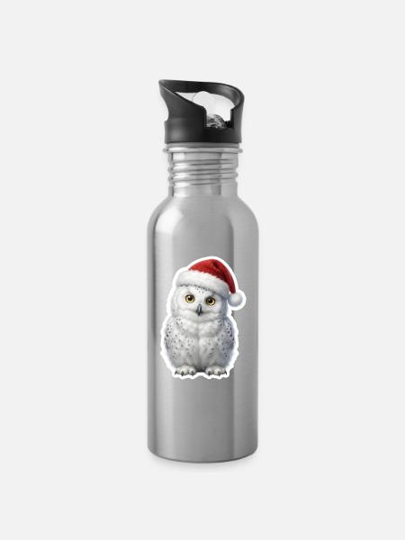 Weise Schnee Eule in Weihnachtsstimmung - Trinkflasche mit integriertem Trinkhalm - Lightsilver