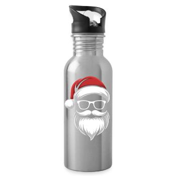 Santa with Beard & Glasses – Retro Christmas - Water bottle with straw - silver - Right