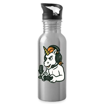 Gamer Unicorn mit Headset-Raserei-Modus - Trinkflasche mit integriertem Trinkhalm - Lightsilver - Rechts