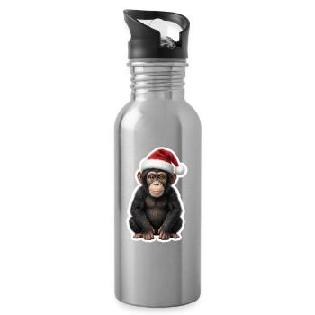 Frecher Schimpansen Welpe in Weihnachtsstimmung - Trinkflasche mit integriertem Trinkhalm - Lightsilver - Rechts