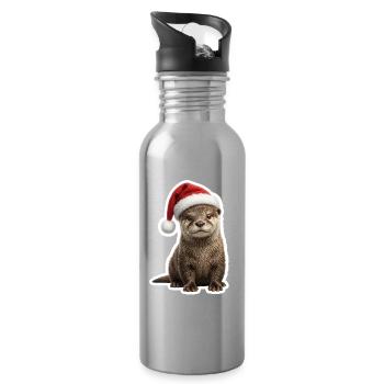 Putziger Otter bereit fuers Fest - Trinkflasche mit integriertem Trinkhalm - Lightsilver - Rechts