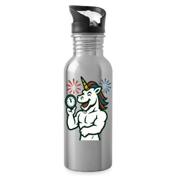 Mascotte illustrée du Temps de la Licorne Forte - Gourde avec paille intégrée - argent clair - Droite