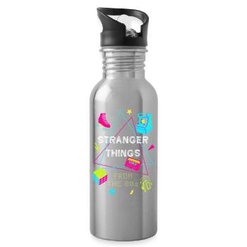 80er Neon Retro Gaming - Trinkflasche mit integriertem Trinkhalm - Lightsilver - Rechts