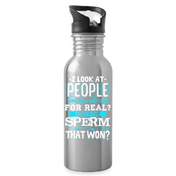 For Real That Was the Sperm That Won Quote Design - Trinkflasche mit integriertem Trinkhalm - Lightsilver - Rechts