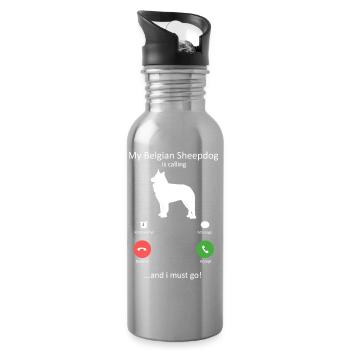 Belgian Sheepdog Is Calling Phone Screen Art Dog - Water bottle with straw - silver - Right
