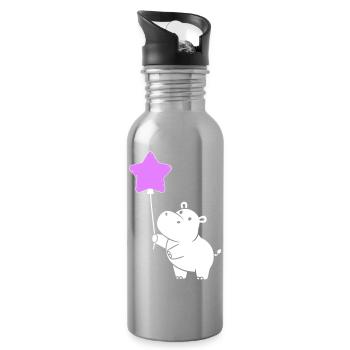Cute Hippo Star Balloon Party - Water bottle with straw - silver - Right