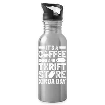 Coffee Thrift Store Day - Water bottle with straw - silver - Right