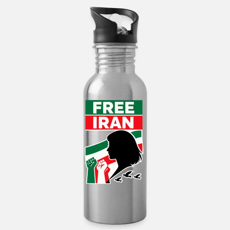 Free Iran - Trinkflasche mit integriertem Trinkhalm - Lightsilver