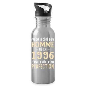 Né en 1996 – Frôler la perfection  - Gourde avec paille intégrée - argent clair - Droite