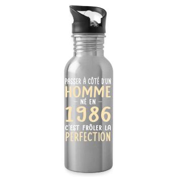 Né en 1986 – Frôler la perfection  - Gourde avec paille intégrée - argent clair - Droite