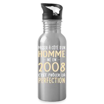 Né en 2008 – Frôler la perfection  - Gourde avec paille intégrée - argent clair - Droite