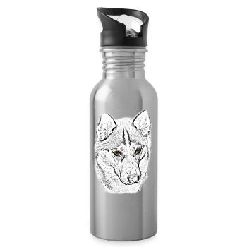 Wolfskopf Linienstudie - Trinkflasche mit integriertem Trinkhalm - Lightsilver - Rechts