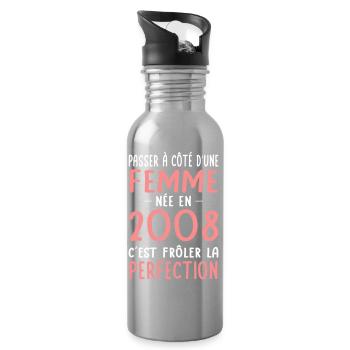 Née en 2008 – Frôler la perfection  - Gourde avec paille intégrée - argent clair - Droite
