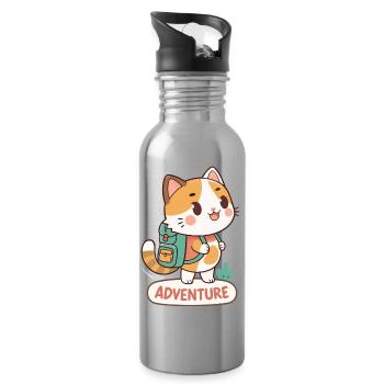 Chat Aventurier au Sac à Dos - Gourde avec paille intégrée - argent clair - Droite