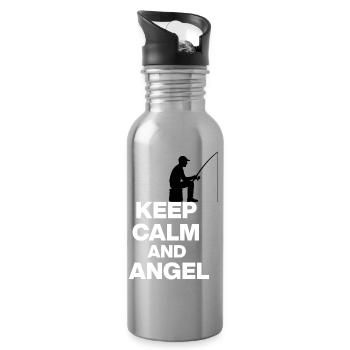 KEEP CALM AND ANGELN! ANGLER RUHE weiß - Trinkflasche mit integriertem Trinkhalm - Lightsilver - Rechts