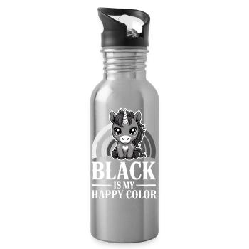 Black Is My Happy Color Unicorn - Water bottle with straw - silver - Right