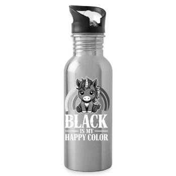 Unicorn Glow: Black Is My Happy Color - Water bottle with straw - silver - Right