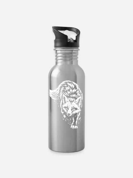 Tribal Fuchs – Wildes Waldtier Motiv - Trinkflasche mit integriertem Trinkhalm - Lightsilver