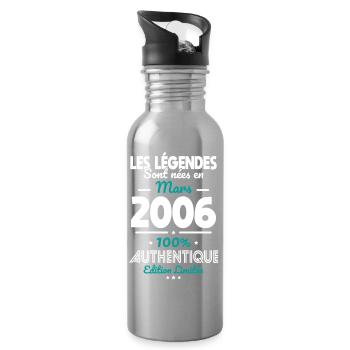 Anniversaire 20 ans - Légendes nées Mars 2006 - Gourde avec paille intégrée - argent clair - Droite