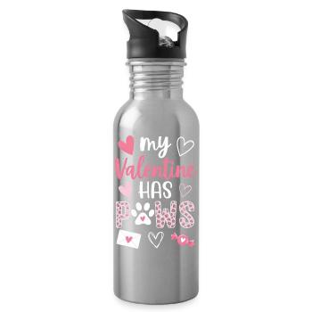 My Valentine Has Paws Cute Love Design - Water bottle with straw - silver - Right