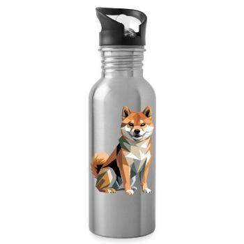 Geometric Shiba Inu Dog - Water bottle with straw - silver - Right