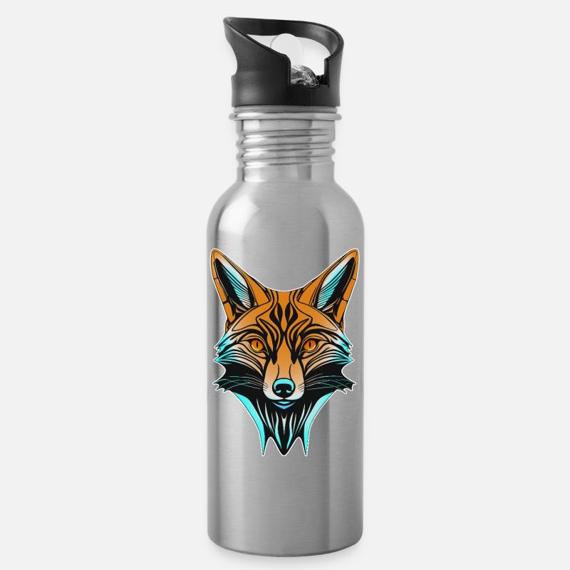 Tête de renard néon - Gourde avec paille intégrée - argent clair