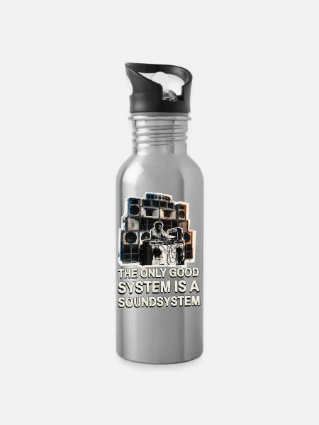 Soundsystem Dub - Trinkflasche mit integriertem Trinkhalm - Lightsilver