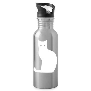 Katze Silhouette Minimal Design Cat Lover Katzen - Trinkflasche mit integriertem Trinkhalm - Lightsilver - Rechts