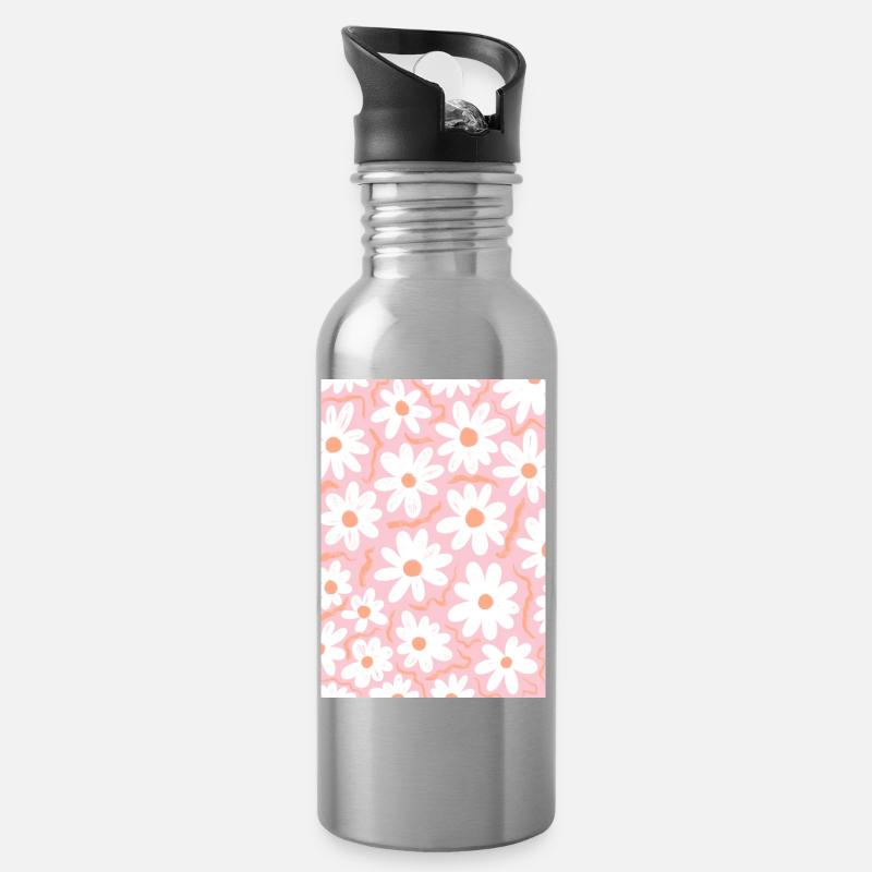 Rosa Gänseblümchen - Trinkflasche mit integriertem Trinkhalm - Lightsilver