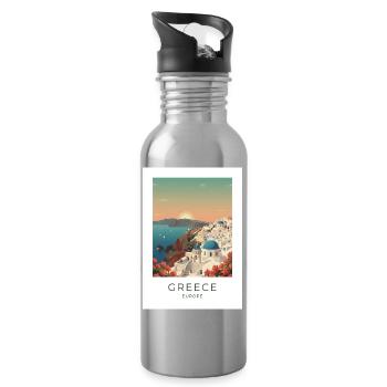 Santorini Sunset Coastal View - Water bottle with straw - silver - Right