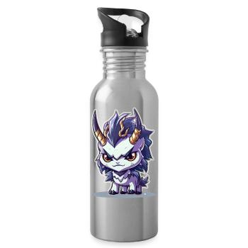 Small Chibi Style Horned Dragon - Water bottle with straw - silver - Right