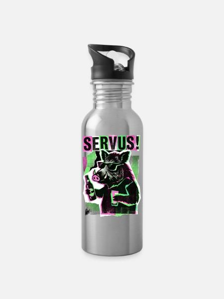 Servus Wildschwein Bier - Trinkflasche mit integriertem Trinkhalm - Lightsilver